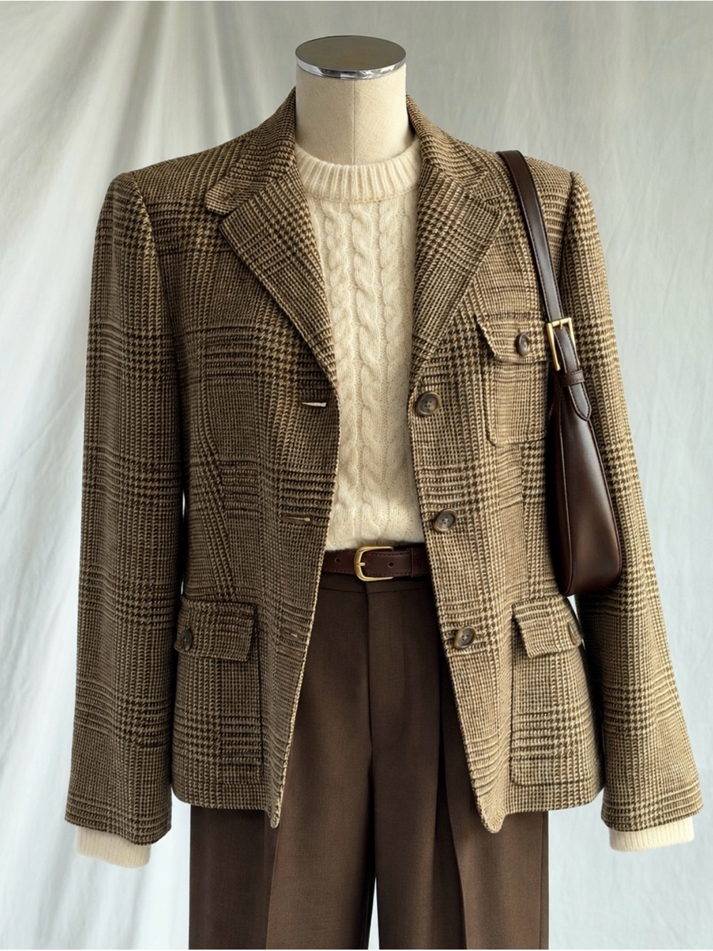 Vintage Lauren Ralph Lauren 100% Linen Glen Plaid Blazer Brown Sage | Size 10